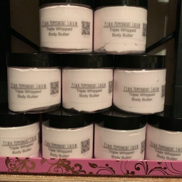 Handcrafted Pink Peppermint Snow Triple Whipped Body Butter Made Small Batches - Picture 6 of 15